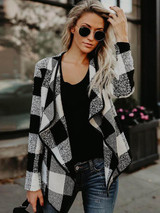 Fashion Plaid Lapel Long Sleeves Outwears Tops