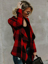 Fashion Plaid Lapel Long Sleeves Outwears Tops
