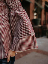 Plaid Off-the-shoulder Puff Sleeves Blouses&Shirts Top