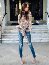 Leopard Print Bow-embellished Blouses&Shirts Top