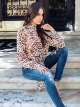 Leopard Print Bow-embellished Blouses&Shirts Top