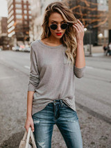 Solid Color Pocket Blouses&Shirts Top