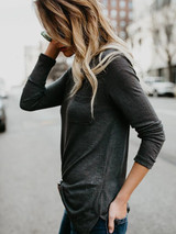 Solid Color Pocket Blouses&Shirts Top