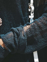 Holes Solid Color Round-neck Knitting Sweater Tops