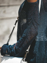 Holes Solid Color Round-neck Knitting Sweater Tops