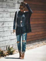 Holes Solid Color Round-neck Knitting Sweater Tops
