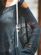 Holes Solid Color Round-neck Knitting Sweater Tops