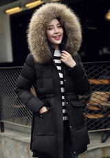 Black Pockets Zipper Faux Fur Hooded Long Sleeve Fashion Padded Coats