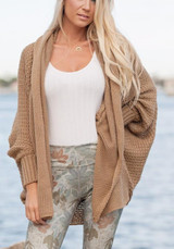 Khaki Plain Irregular Ruffle Collar Long Sleeve Casual Cardigan Sweater