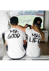 White MRS Letter Print Round Neck Short Sleeve Casual T-Shirt