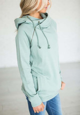 Green Zipper Drawstring Pockets Hooded Long Sleeve Fashion Pullover Sweatshirt