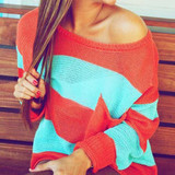 Nacarat Striped Pockets Round Neck Streetwear Acrylic Pullover Sweater