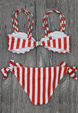 Pink Striped Bow Condole Belt 2-in-1 V-neck Swimwear