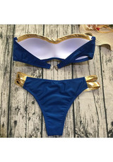 Blue Patchwork Bandeau Crop 2-in-1 Fashion Swimwear