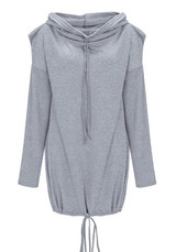 Grey Pockets Drawstring Hooded Long Sleeve Casual Pullover Sweatshirt