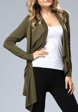 Army Green Irregular Plunging Neckline Long Sleeve Coat