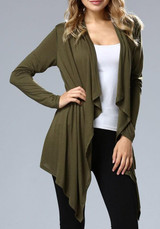Army Green Irregular Plunging Neckline Long Sleeve Coat