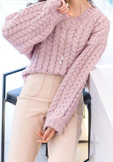 Pink Round Neck Dolman Sleeve Long Sleeve Pullover Sweater Pink Round Neck Dolman Sleeve Long Sleeve Pullover Sweater