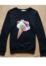 Black Floral Ice-cream Round Neck Long Sleeve Cute Sweatshirt