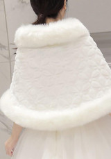 White Patchwork Faux Wool Pearl Elbow Sleeve Coat