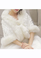 White Patchwork Faux Wool Pearl Elbow Sleeve Coat