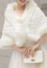 White Patchwork Faux Wool Pearl Elbow Sleeve Coat
