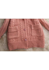 Pink Patchwork Single Breasted Pockets Long Sleeve High Neck Hooded Cardigan Sweater Coat