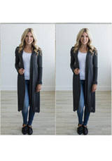 Grey Plain Irregular Long Sleeve Casual Cardigan Sweater