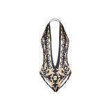 Black Tribal Floral Print Sashes Halter Neck Two Piece Vintage Swimwear