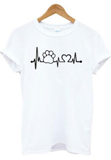 White ECG Bear's-Paw Love Print Cute Casual T-Shirt