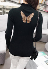 Black Patchwork Sequin Grenadine High Neck Pullover Sweater