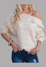 Beige Irregular Appliques Off Shoulder Knitwear Multi Way Long Sleeve Pullover Sweater