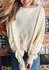 White Round Neck Long Sleeve Loose Fashion Sweatshirt