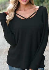 Black Plain Hooded Long Sleeve Fashion Women T-Shirt