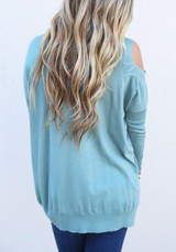 Blue Patchwork Cut Out Off Shoulder Knit Pullover Sweater