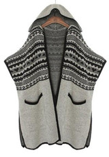 Grey Patchwork Pockets Cut Out Hooded Casual Cardigan Batwing Sweater