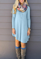 Light Blue Draped Irregular Plus Size Round Neck T-Shirt