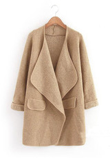 Khaki Turndown Collar Long Sleeve Casual Cardigan Sweater