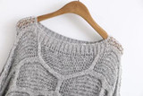 Grey Plain Round Neck Long Sleeve Casual Pullover Sweater