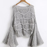 Grey Plain Round Neck Long Sleeve Casual Pullover Sweater