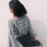 Grey Plain Round Neck Long Sleeve Casual Pullover Sweater