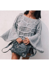 Grey Plain Round Neck Long Sleeve Casual Pullover Sweater