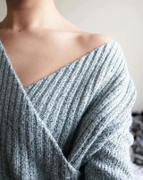 Grey Plain Irregular V-neck Fashion Pullover Sweater