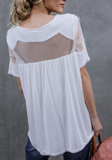 White Patchwork Lace Round Neck Short Sleeve Casual T-Shirt White Patchwork Lace Round Neck Short Sleeve Casual T-Shirt