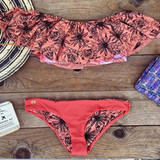Orange Floral 2-in-1 Ruffle Crop Bandeau Slim Swimwear