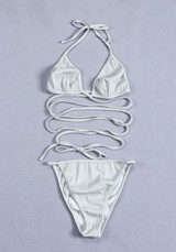 Silver Cross Back 2-in-1 Plunging Neckline Fashion Swimwear