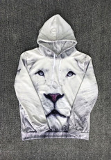 White Lion Print Drawstring Pockets Hooded Fashion Sweatshirt