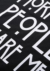 Black Letter Irregular Drawstring Hooded Long Sleeve Pullover Sweatshirt