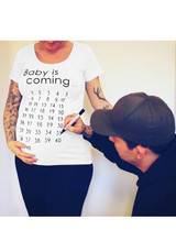 White Monogram Round Neck Maternity Casual Going out T-Shirt