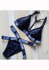 Black Cross Monogram Print Two Piece V-neck Bikini Beachwear Swimwear